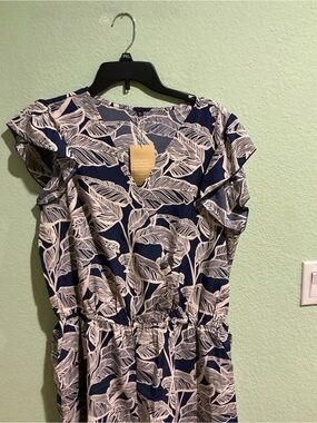 Women's Navy Leaf-Print Short Jumpsuit